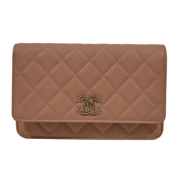 Chanel 23P Beige Caviar Wallet On Chain WOC Gold CC Logo Shoulder Crossbody Bag - Picture 3 of 15